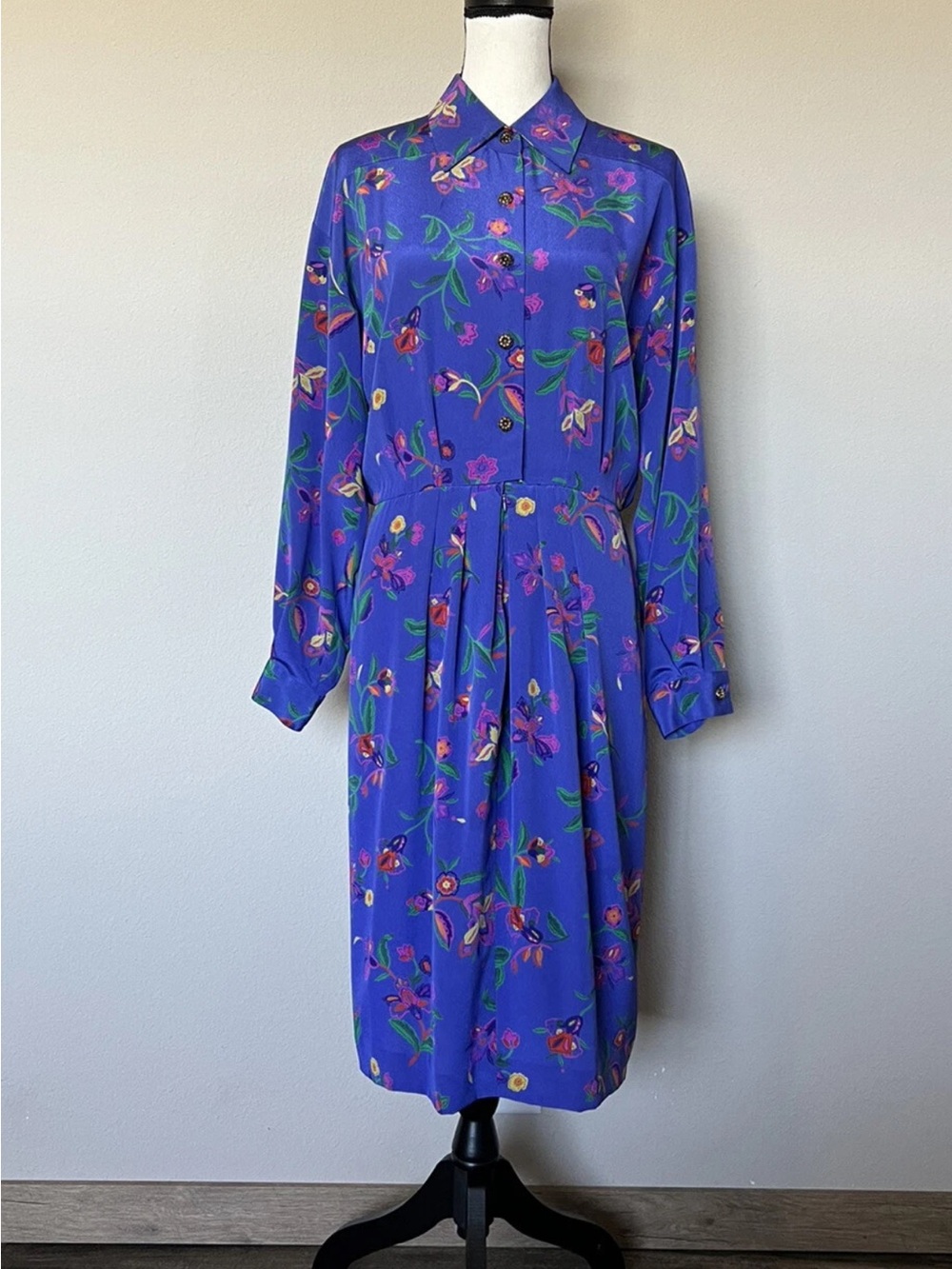 Vintage Liz Claiborne Floral Collared Long Sleeve Midi Dress size 4